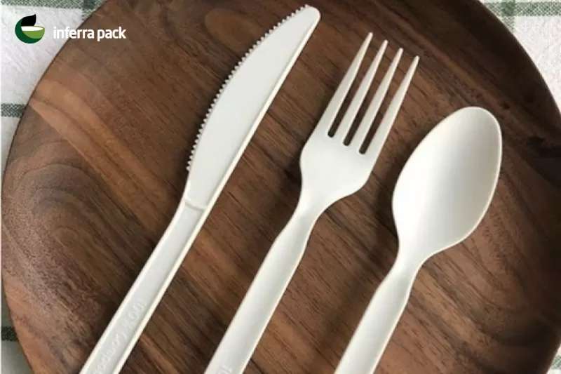 Disposable cutlery compostable and biodegradable - forks, spoons, knives.