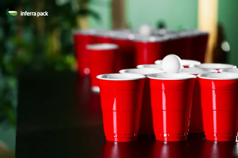 Disposable red cups for beer pong and red-white party cups