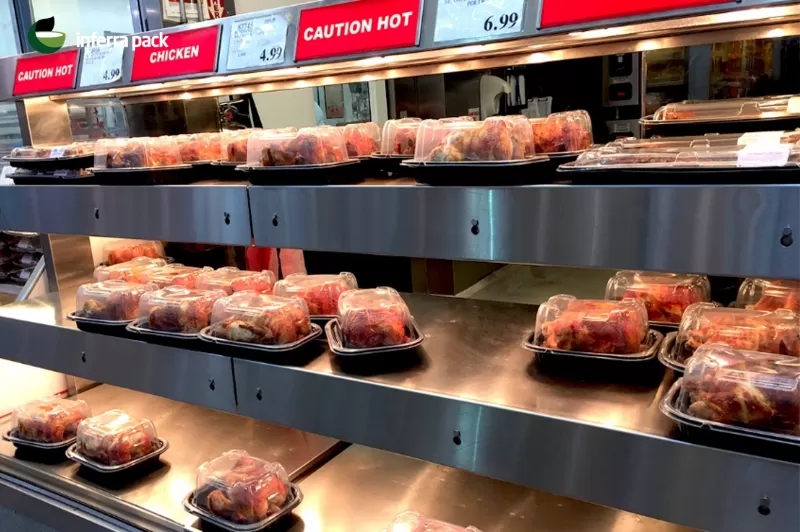 Одноразовые контейнеры для горячих витрин супермаркетов, упаковка для курицы гриль