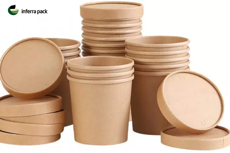Disposable paper kraft soup containers, Eco-friendly paper food containers kraft for soup