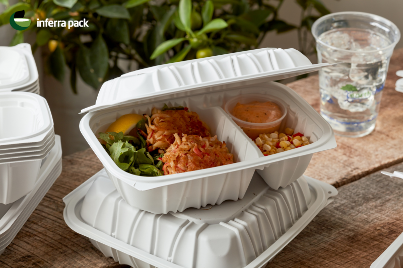 Food packaging Eco, Hinged lid menu boxes with 2 compartments