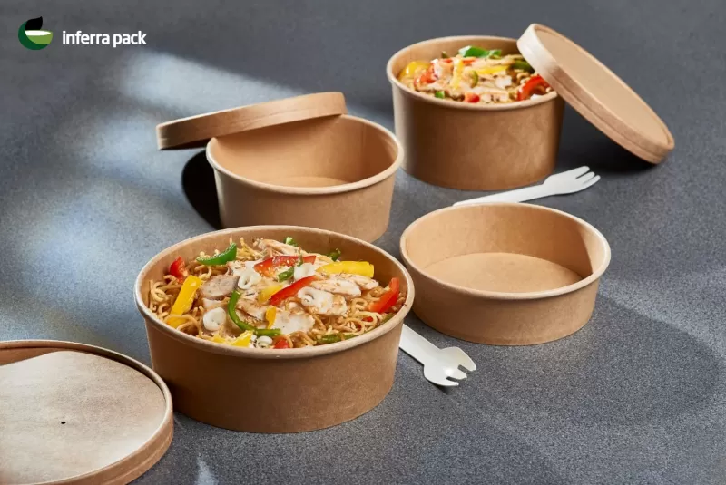 Disposable paper kraft salad bowls and paper food containers To Go