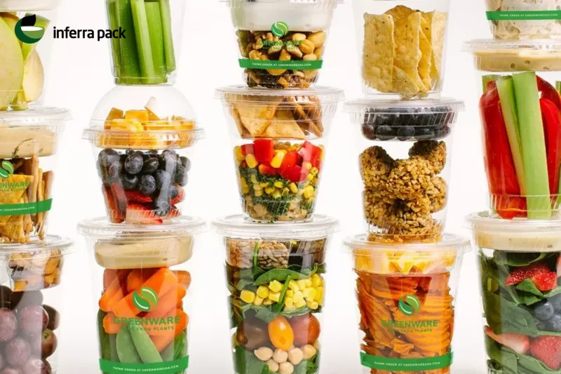 Foodservice packaging and disposable cups PLA for snacks and food To-Go and Take-Away.